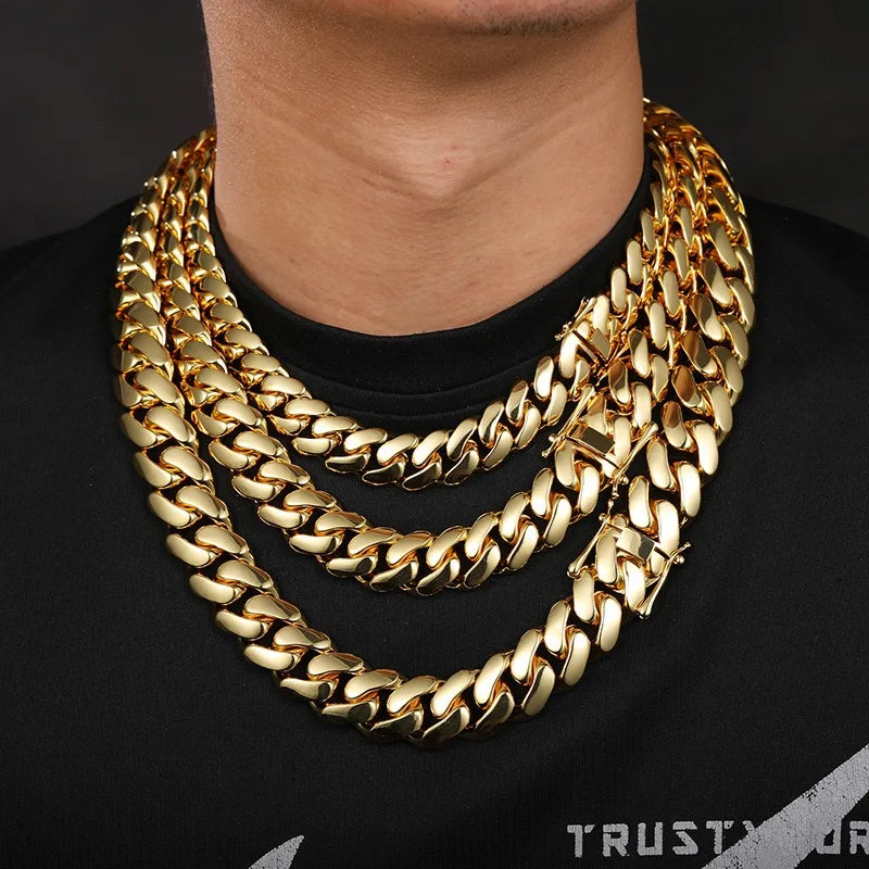 Stainless Steel Miami Link Chain Necklace for Men Jewelry