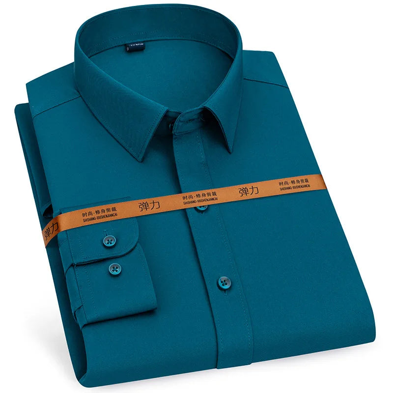 Men Dress Shirt Long Sleeve Slim Fit Breathable Business Casual