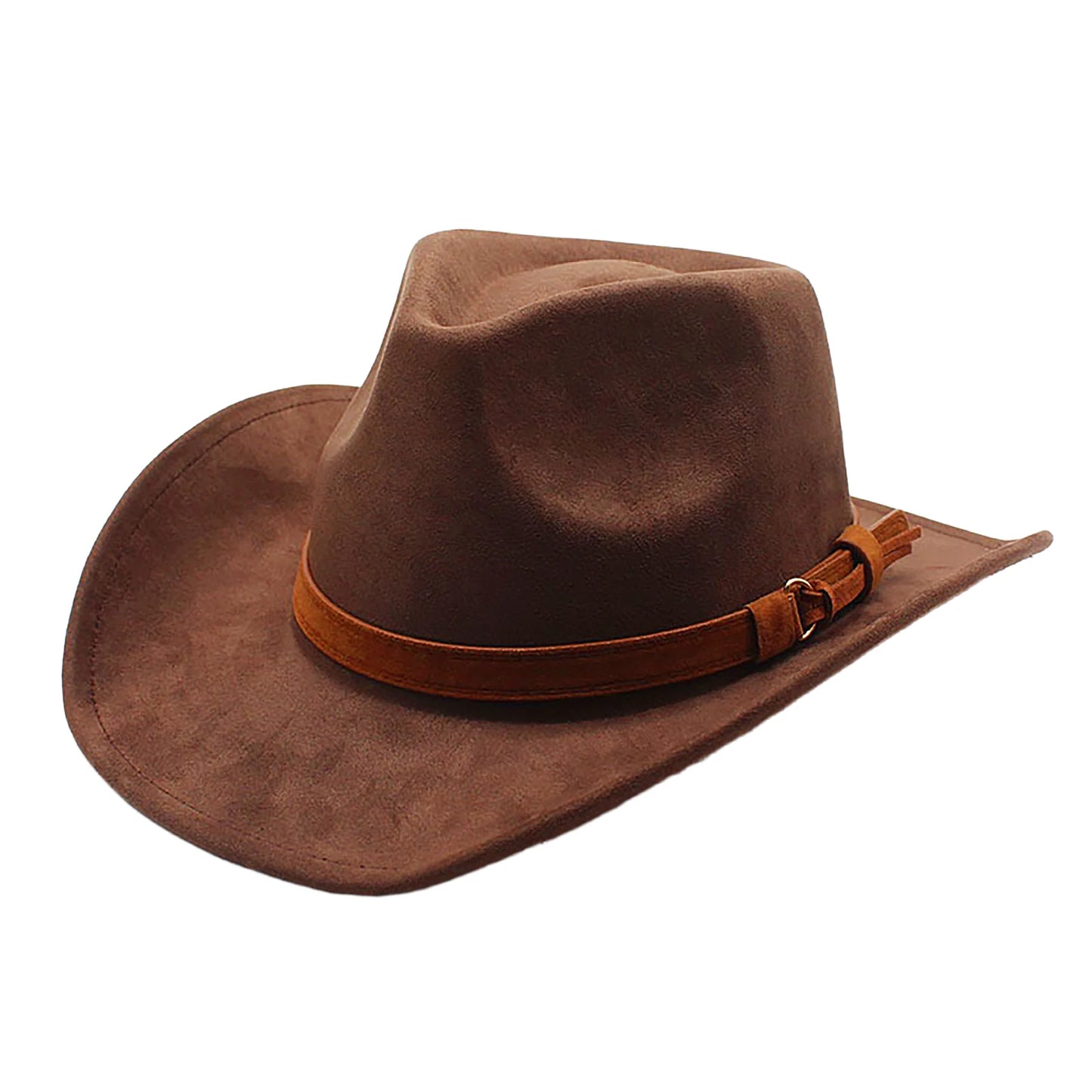 Unisex Faux Suede Western Cowboy Hat With Faux Leather Belt