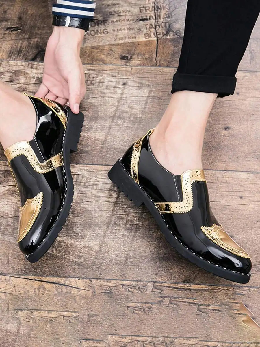 Korean Fashion Pointed Toe Leather Slip On Derby Shoes