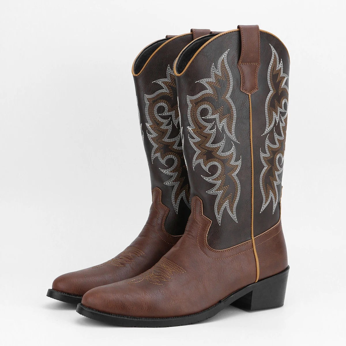 Mens Embroidered Western Desert Cowboy Boots PU Insole