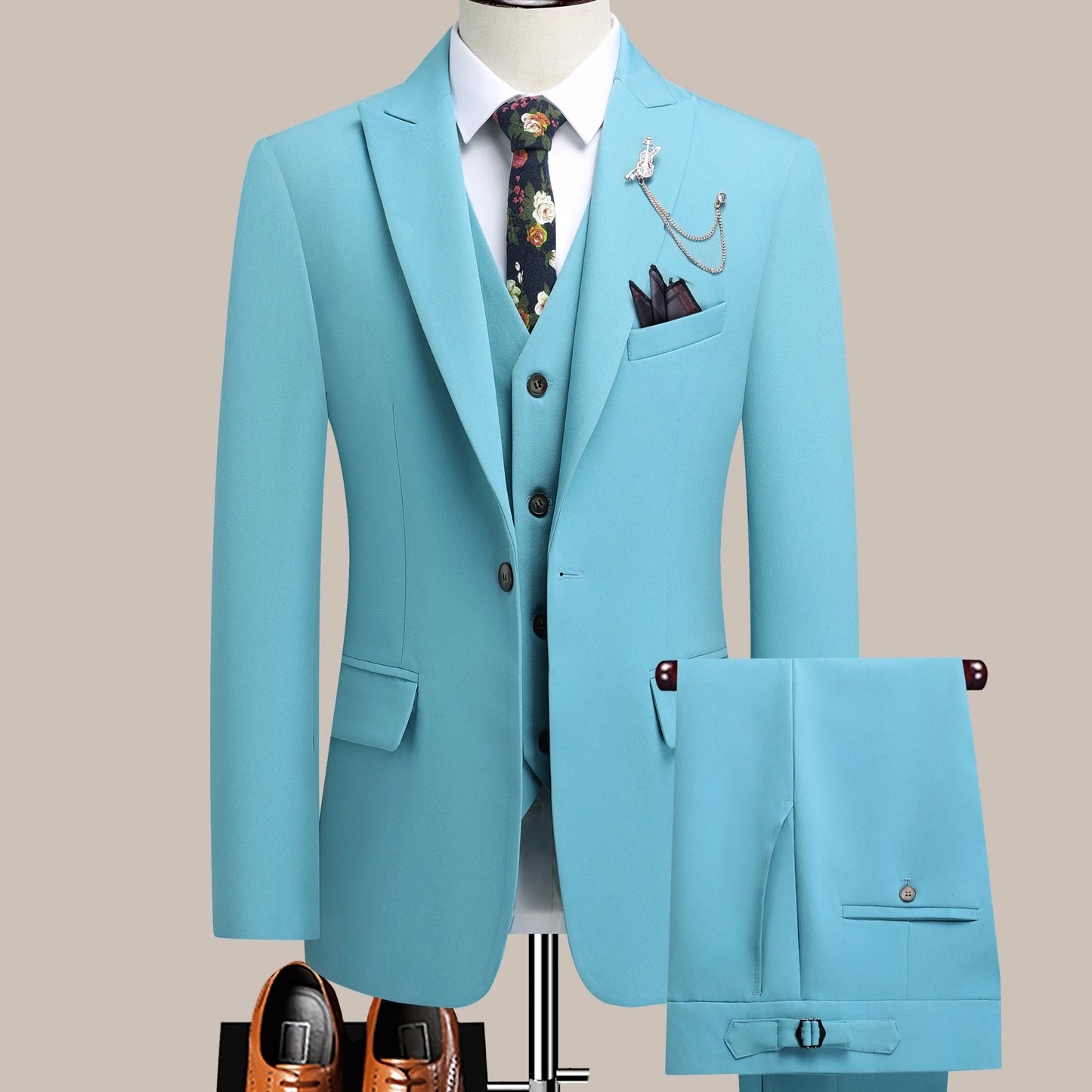 Men's Slim Three-Piece Suit With Notch Lapels For Weddings