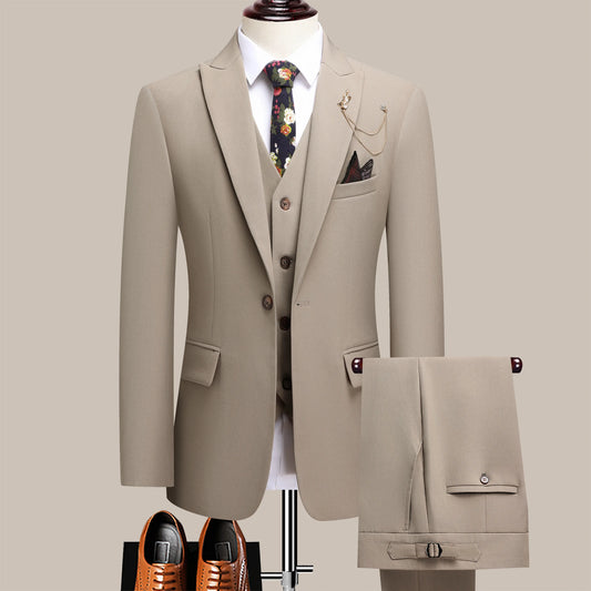 Men's Slim Three-Piece Suit With Notch Lapels For Weddings