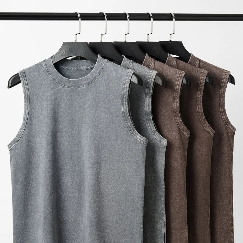 Pure Cotton Sleeveless Vest For Men Retro Washed Style