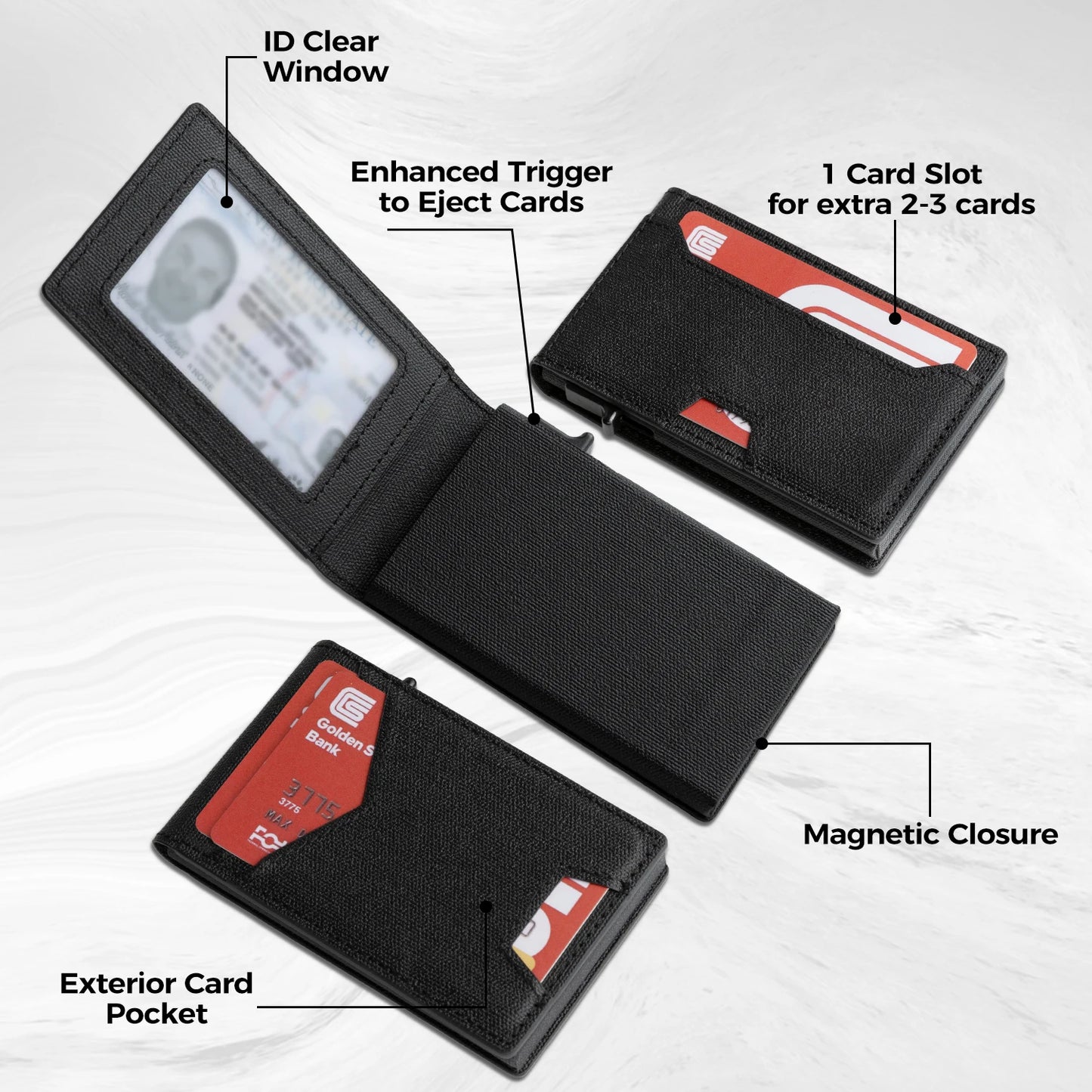IWANTIT Minimalist Cardholder Wallet With Card Ejector RFID Blocking