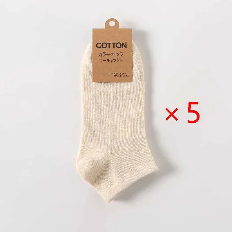 Premium Cotton Men Socks Pack 5 Pairs Breathable Ankle Casual Socks