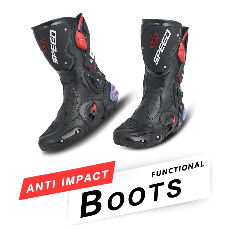 Leather Motorcycle Boots Rubber Outsole Unisex Ankle High