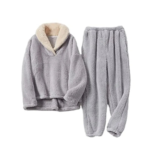 Mens Fluffy Coral Fleece Pajama Set Pullover Pants Loungewear Sleepwear