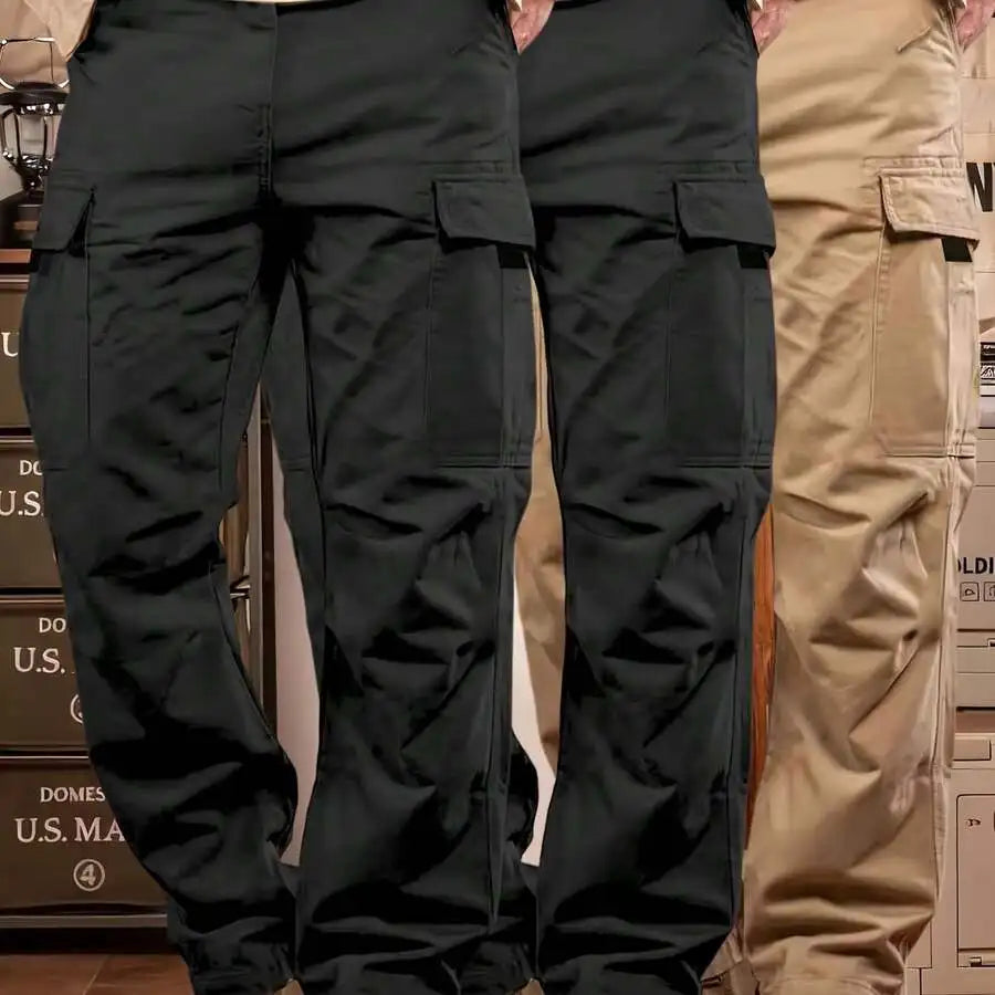 3-Pack Men’s Slim Fit Lightweight Utility Cargo Trousers Solid Black