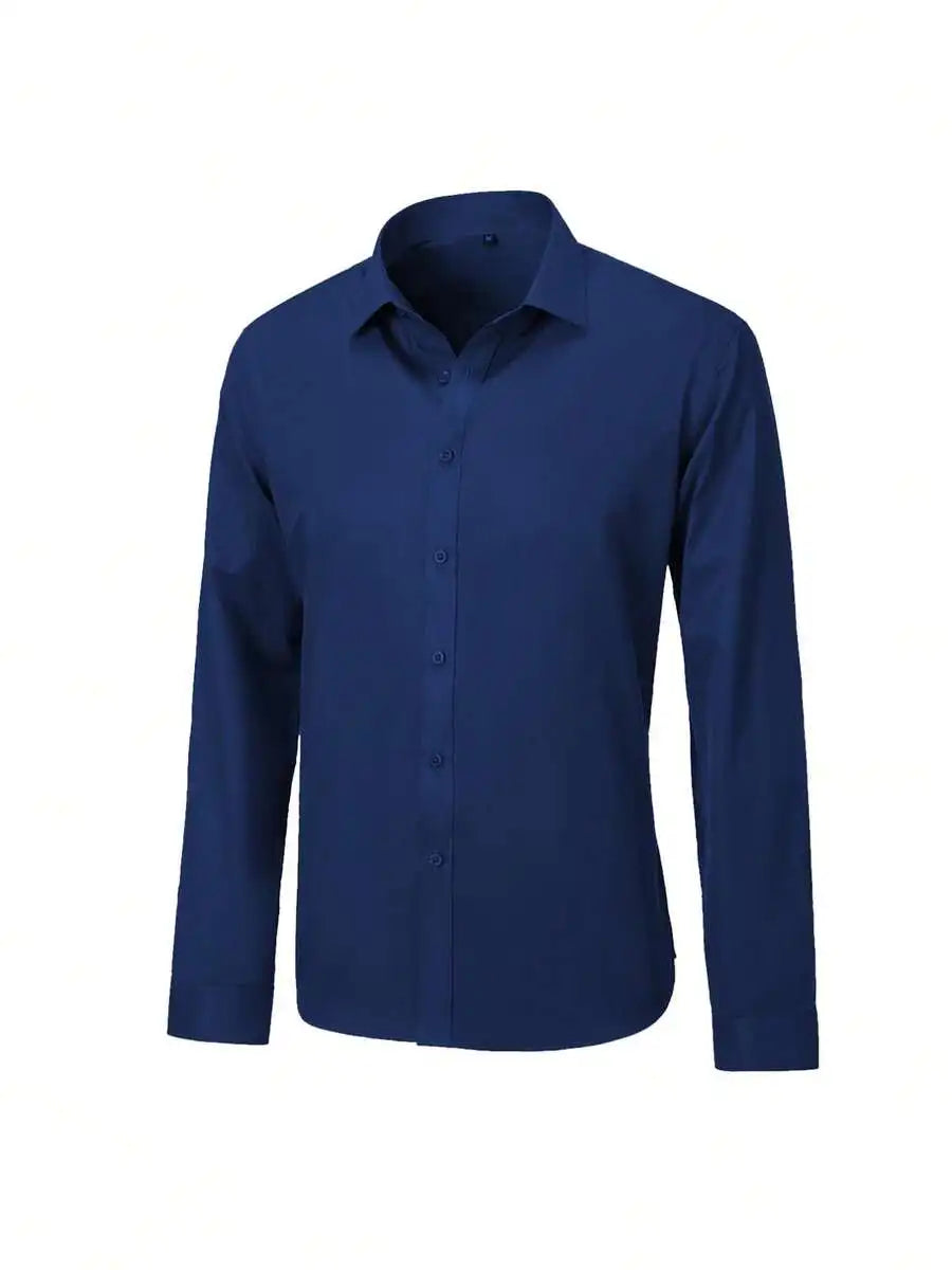 Men's Solid Color Dress Shirt Long Sleeve Turn Down Collar