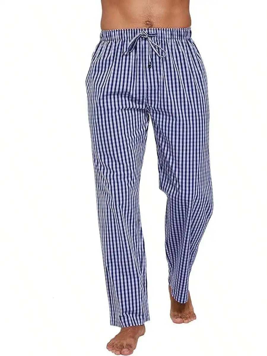 Mens 100% Cotton Plaid Woven Pajama Pants Sleep Lounge Pants