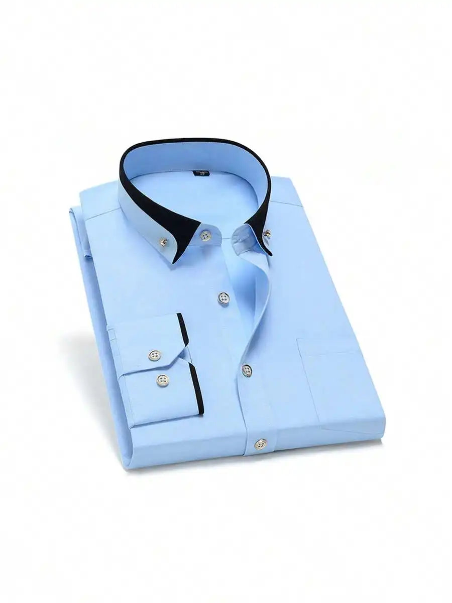 Mens Long Sleeve Button Down Casual Dress Shirt With Contrast Collar
