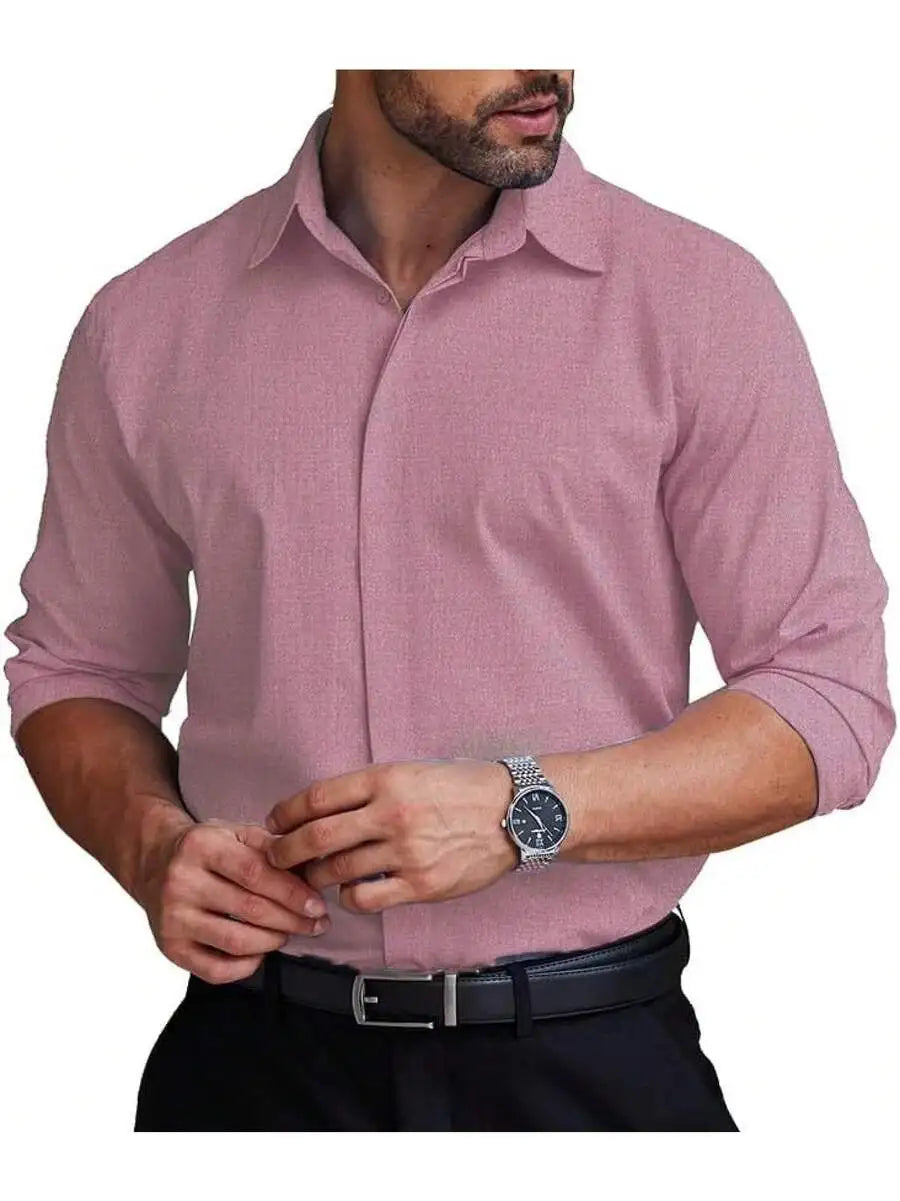 Mens Formal Dress Shirt Hidden Button Front Wrinkle Free Stretch Regular Fit