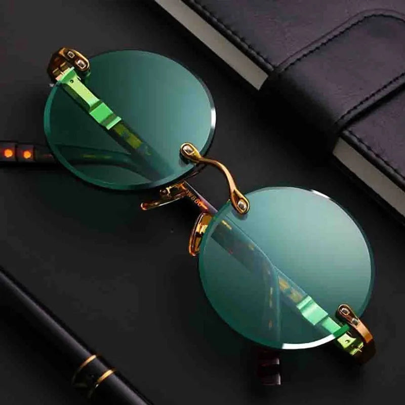 Fashion Classic Rimless Sunglasses Retro Round Unisex Eyewear Crystal Lenses
