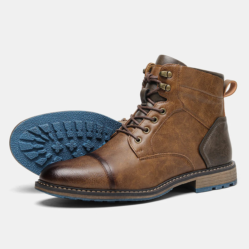 Hecrafted Classical Men Ankle Boots Zipper Leather Comfort