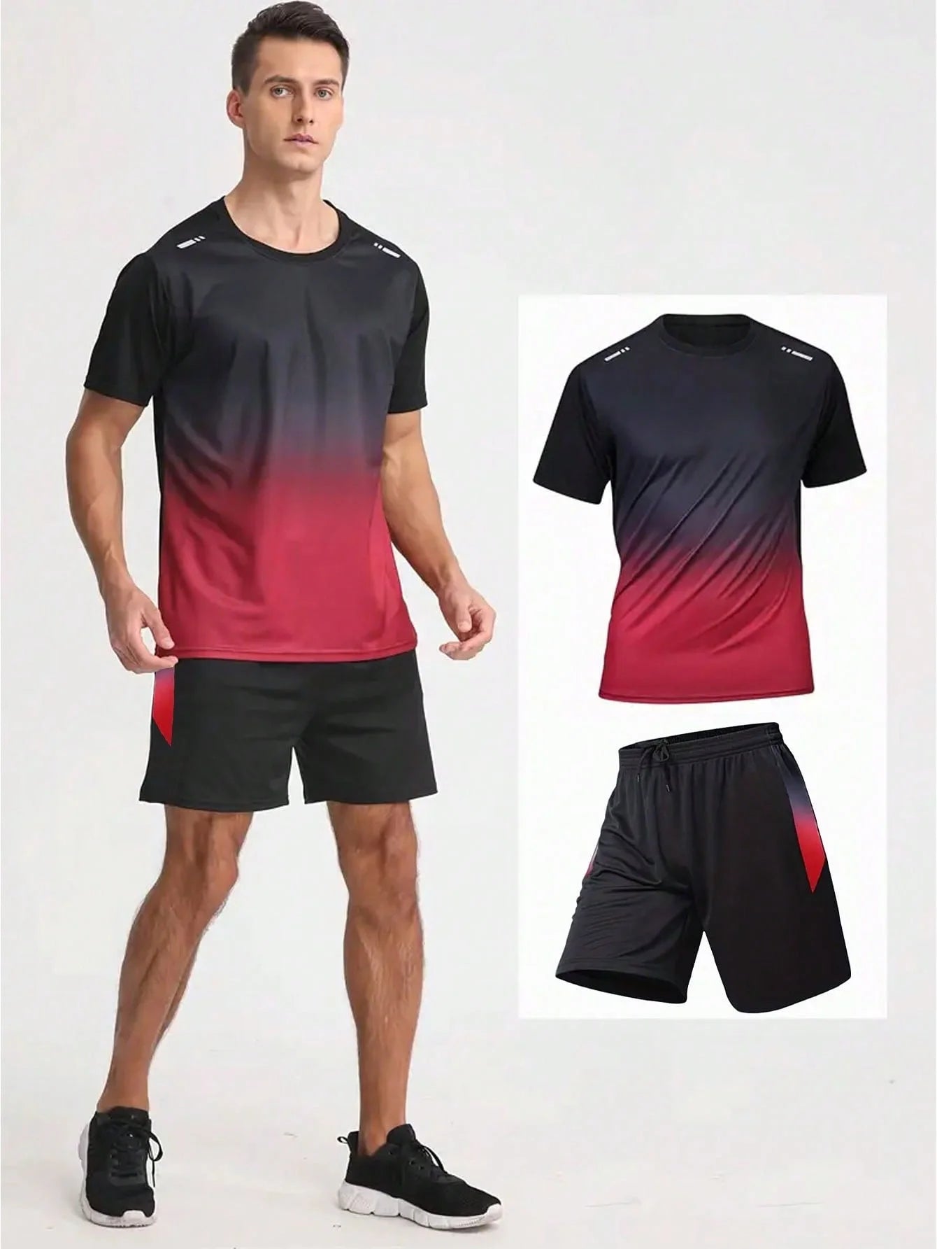 Winthunder Mens Gradient T Shirts And Shorts Set 12 Breathable