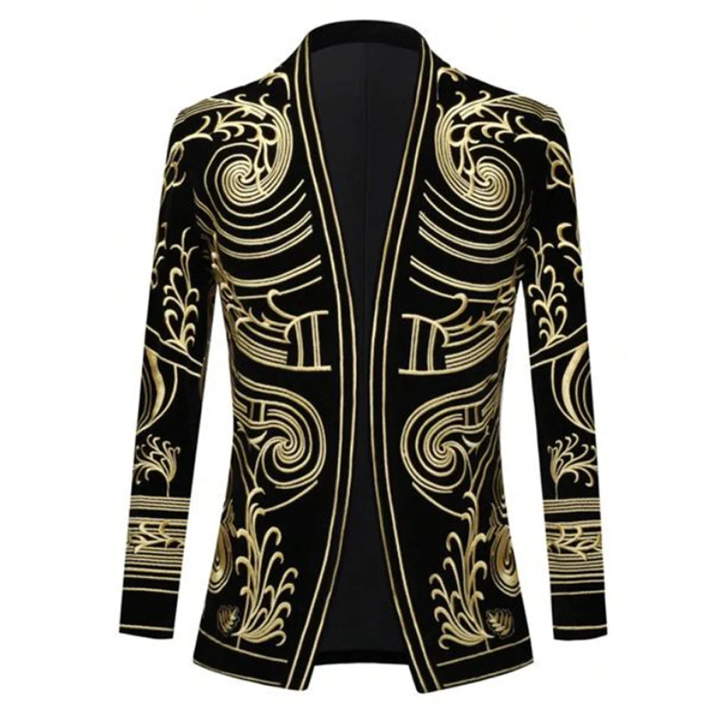 Mens Luxury Velvet Embroidery Tuxedo Blazer Jacket For Formal Wear