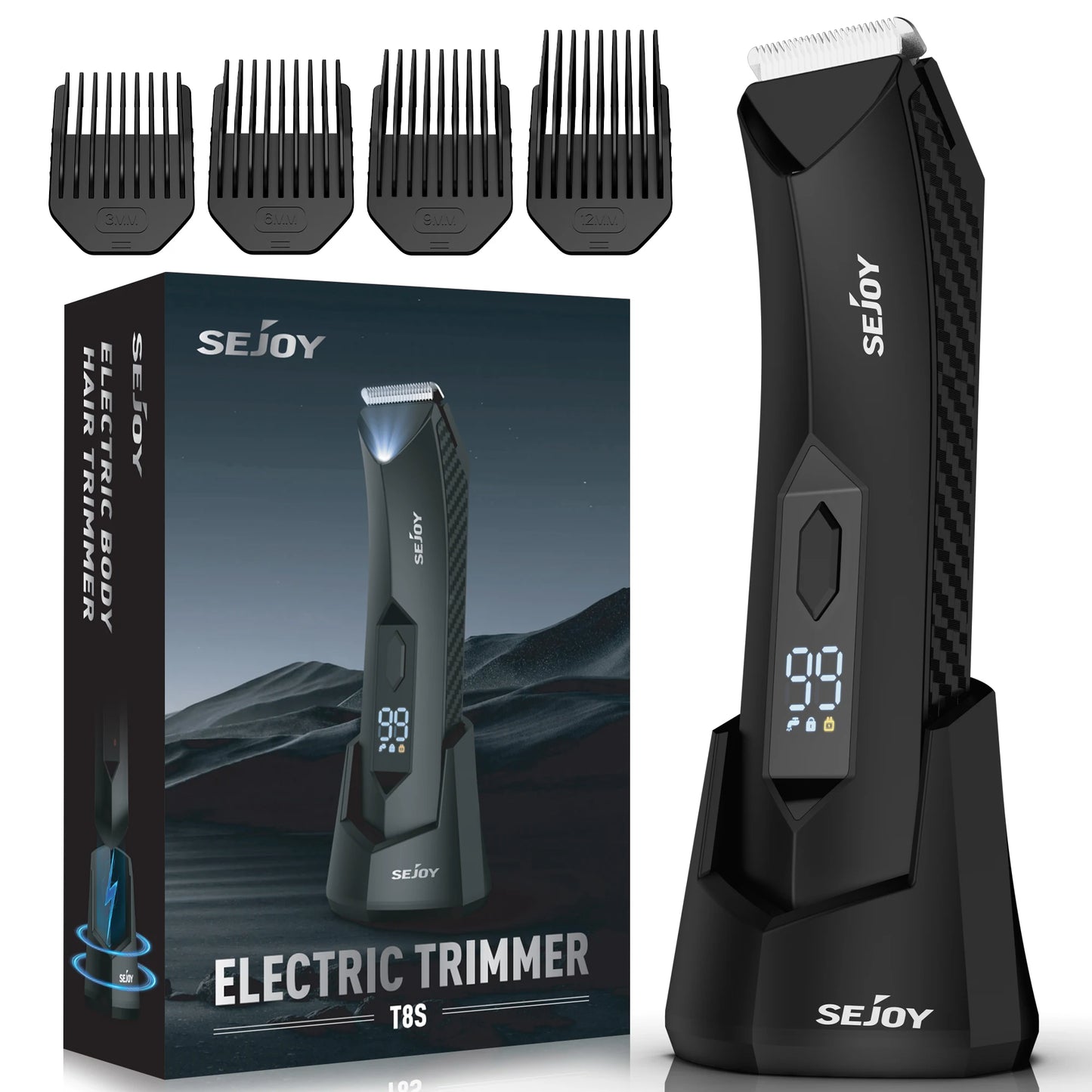 Sejoy T8S Body Hair Trimmer For Men Replaceable Ceramic Blade IPX7 Waterproof