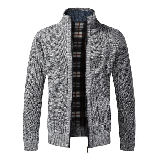 Men Fleece Cardigan Full Zip Knit Sweater Coat Autumn Winter