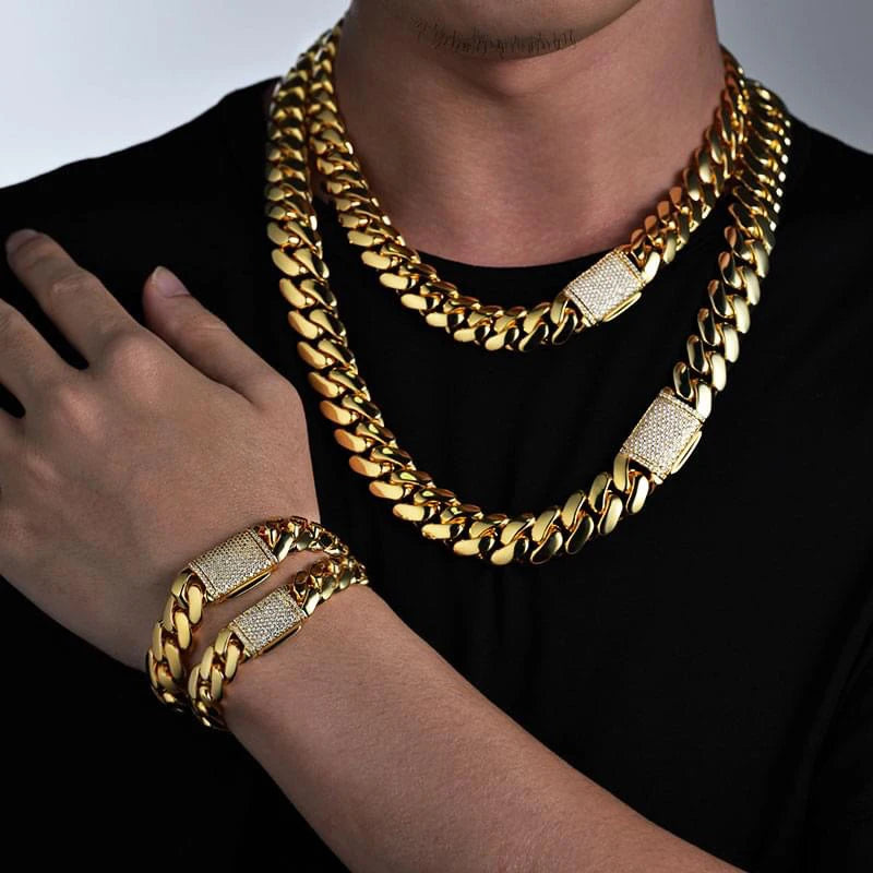 Hip Hop Bling Iced Out Gold-Plated Cuban Miami Link Necklace