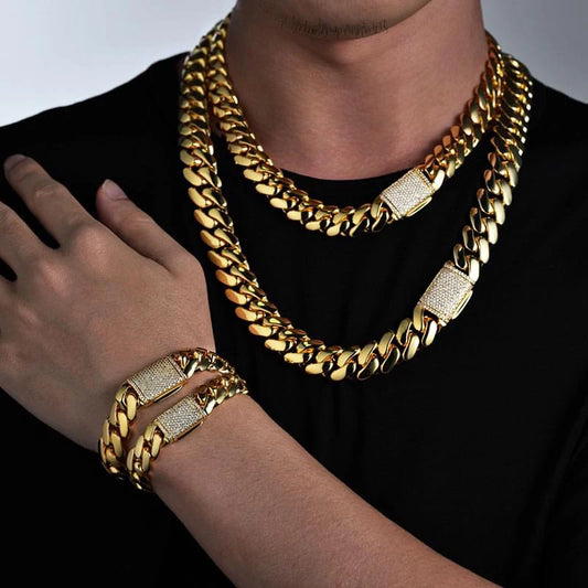 Hip Hop Bling Iced Out Gold-Plated Cuban Miami Link Necklace