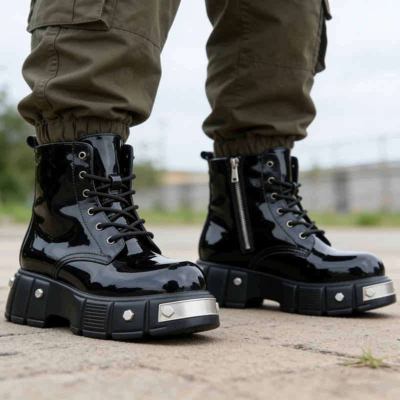 Men's Metal Decor Motorcycle Boots With Chunky Heel