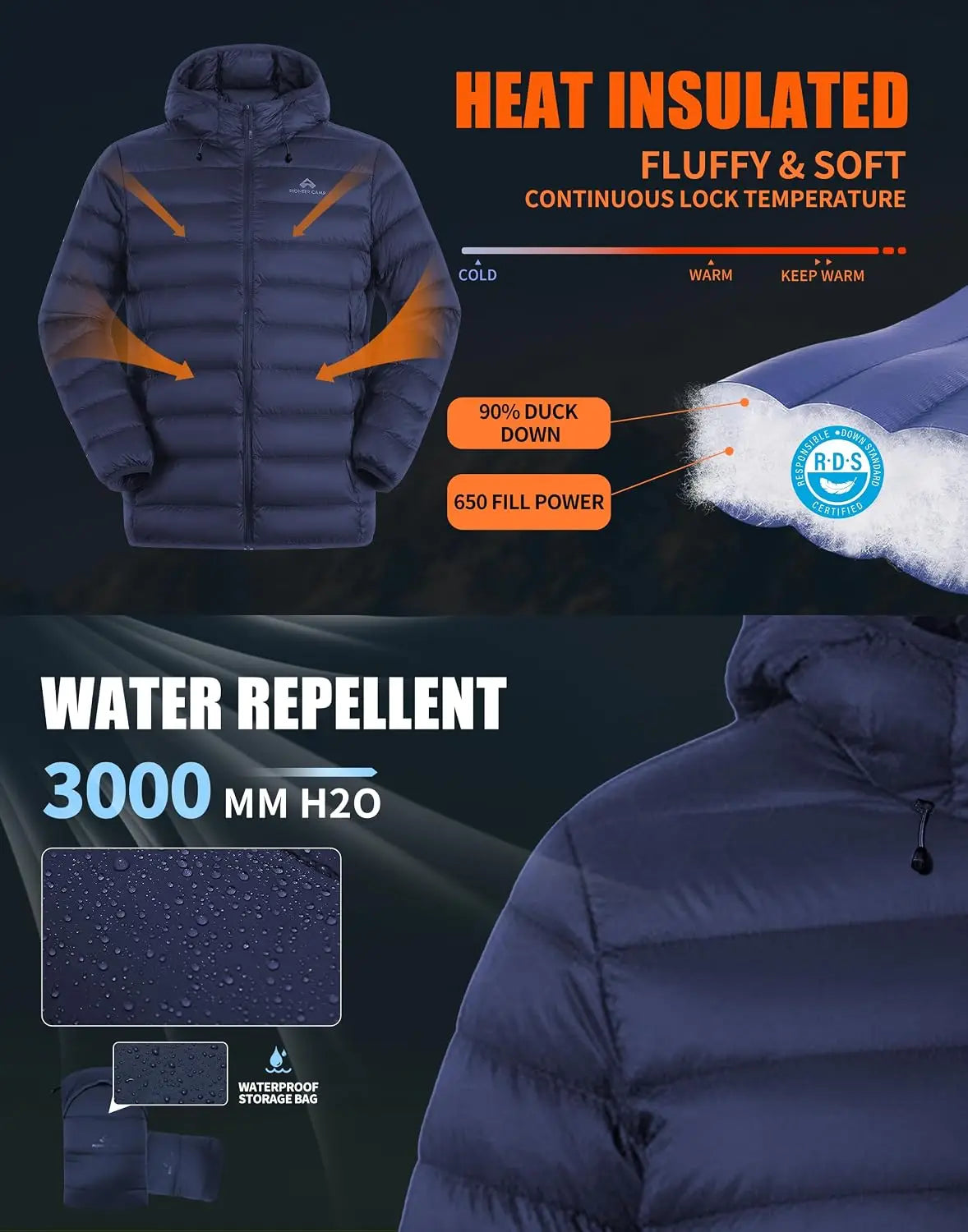Pioneer Camp Men's Lightweight Packable Down Puffer Jacket With Hood