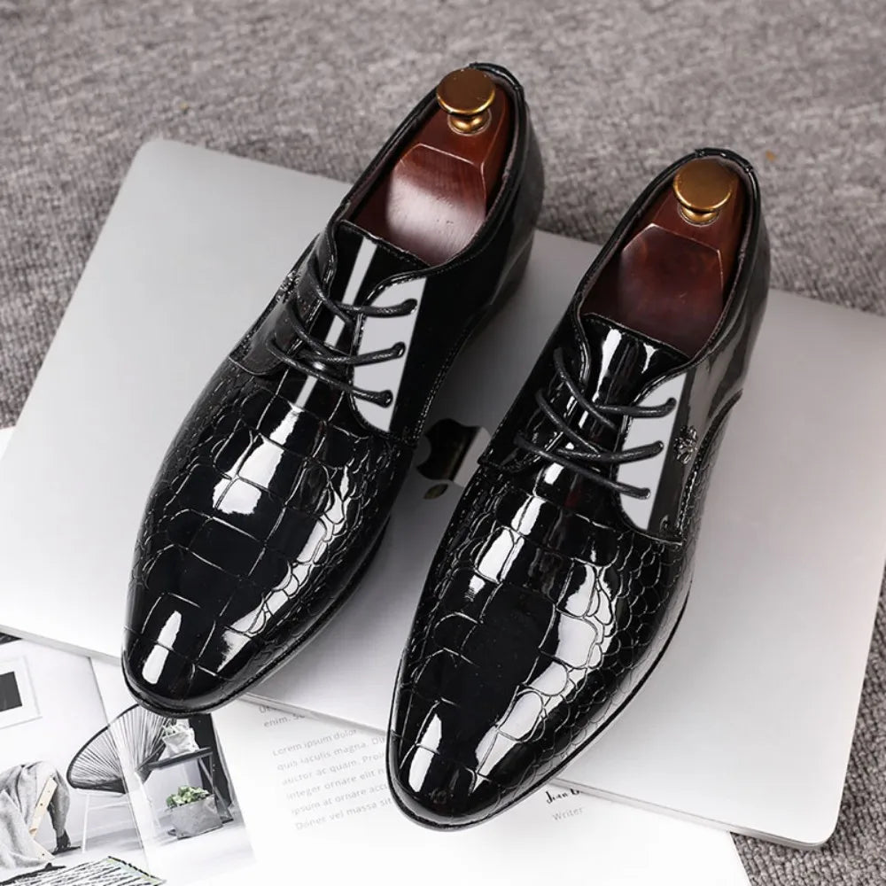 Mens Dress Shoes Oxford Derby Cracked Crocodile Stripe Pattern