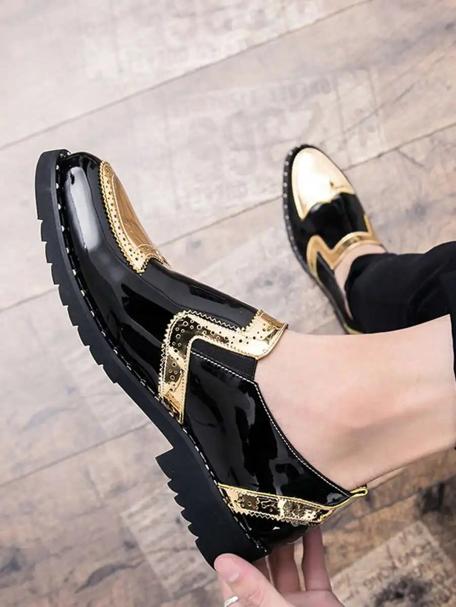 Korean Fashion Pointed Toe Leather Slip On Derby Shoes