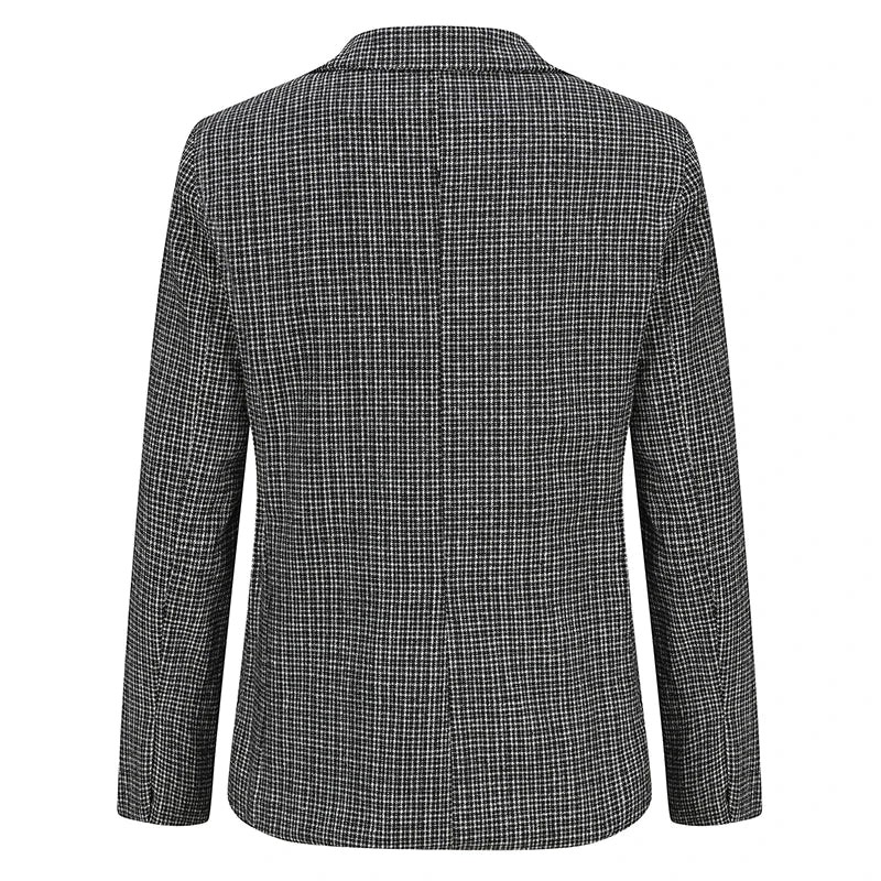 Men's Classic Plaid Blazer Jacket Notched Lapel With Button Closure