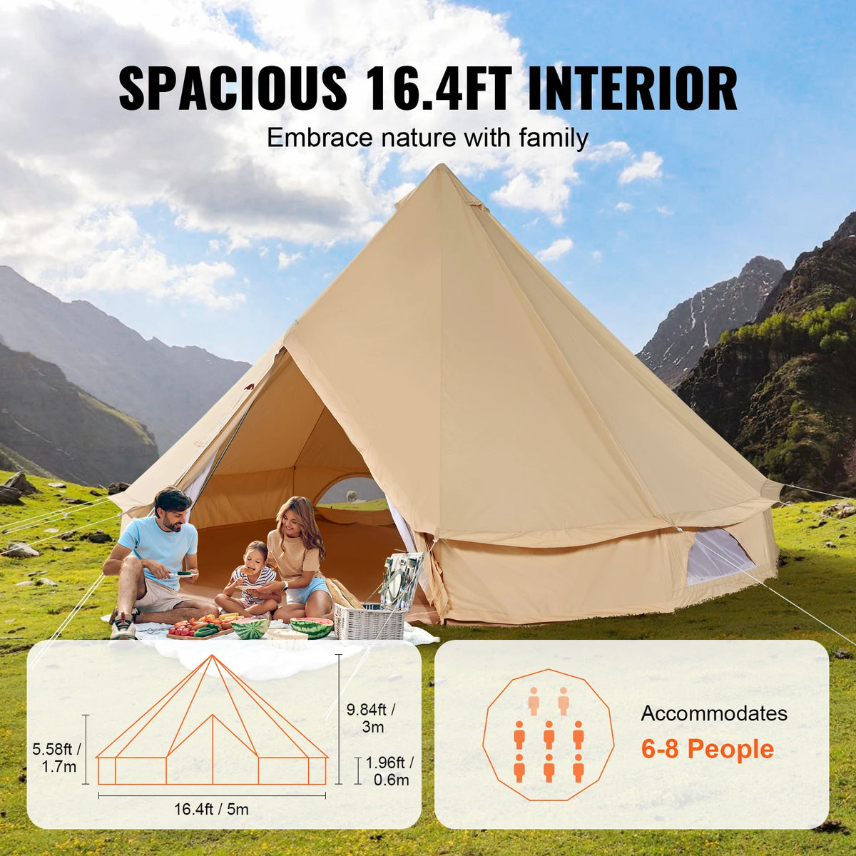 SucceBuy Four Seasons Canvas Bell Tent With Stove Vent Camping