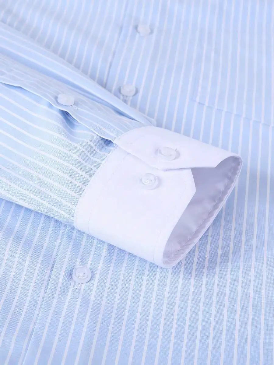 Men's Business Casual Striped Shirt With Contrasting Collar And Cuffs