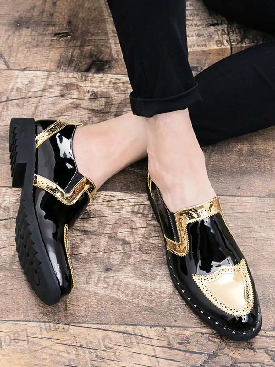 Korean Fashion Pointed Toe Leather Slip On Derby Shoes