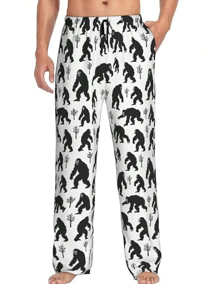 Mens Banana Print Pajama Pants With Pockets Sleep Lounge Pants