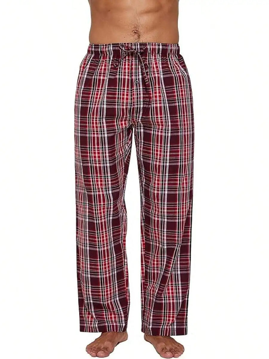 Mens 100% Cotton Plaid Woven Pajama Pants Sleep Lounge Pants