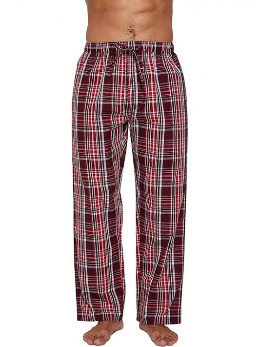 Mens 100% Cotton Plaid Woven Pajama Pants Sleep Lounge Pants