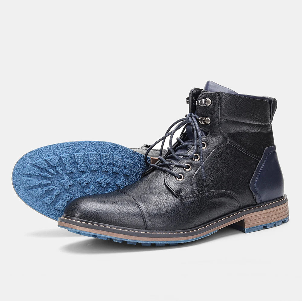 Hecrafted Classical Men Ankle Boots Zipper Leather Comfort