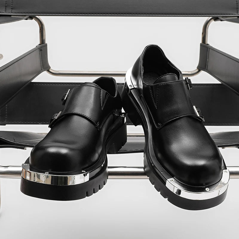 YUYIN OLOMM Men Derby Shoes Punk Style With Metal Decoration Height Increase