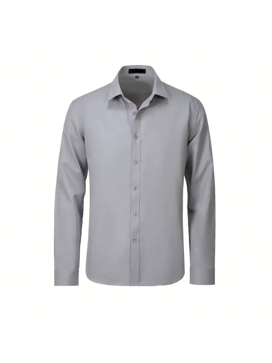Men's Solid Color Dress Shirt Long Sleeve Turn Down Collar