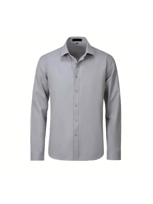 Men's Solid Color Dress Shirt Long Sleeve Turn Down Collar