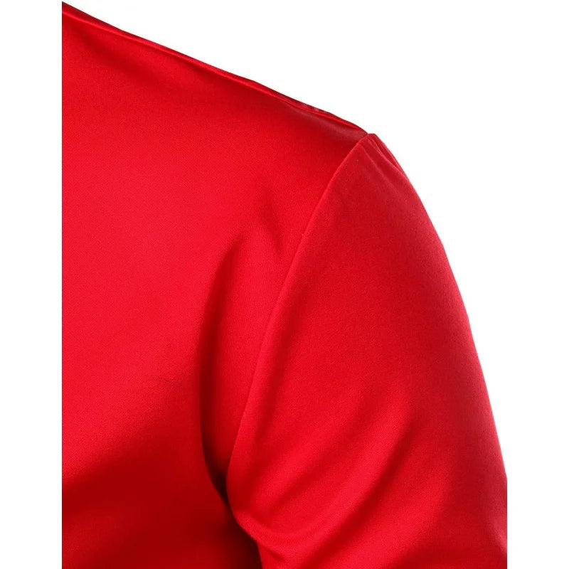Mens Embroidery Mandarin Collar Slim Fit Long Sleeve Dress Shirt