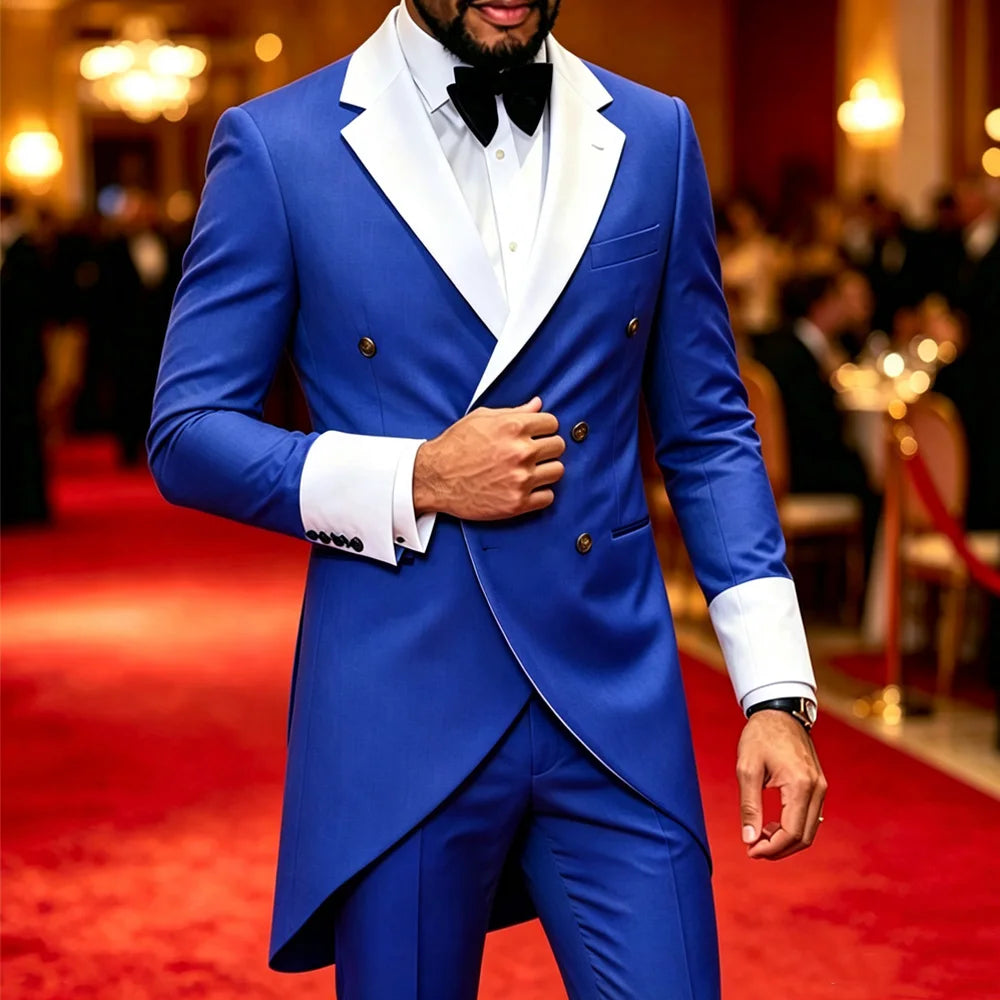 Classic Men Elegant Double Breasted Tailcoat Formal Suit