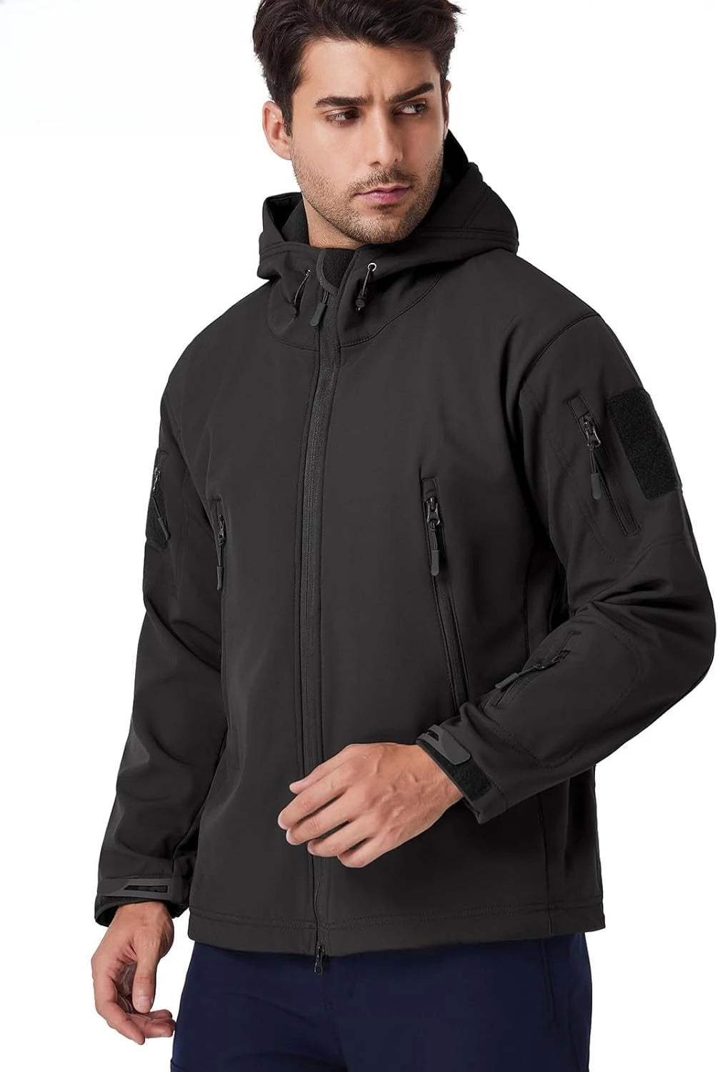 Men's Military Tactical Softshell Jacket With Fleece Hooded Coat