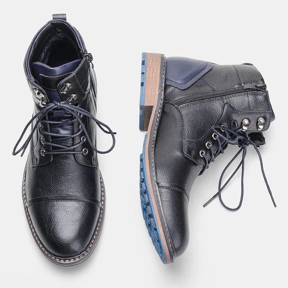 Hecrafted Classical Men Ankle Boots Zipper Leather Comfort