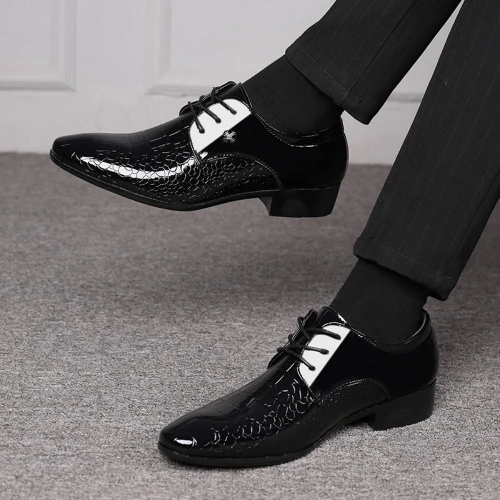 Mens Dress Shoes Oxford Derby Cracked Crocodile Stripe Pattern