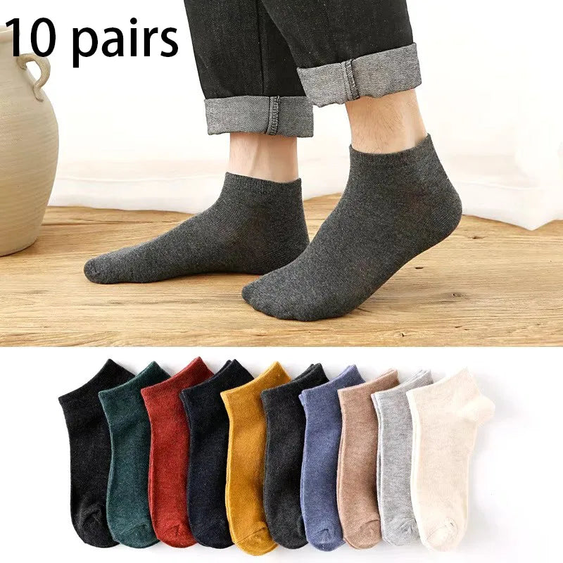 Premium Cotton Men Socks Pack 5 Pairs Breathable Ankle Casual Socks