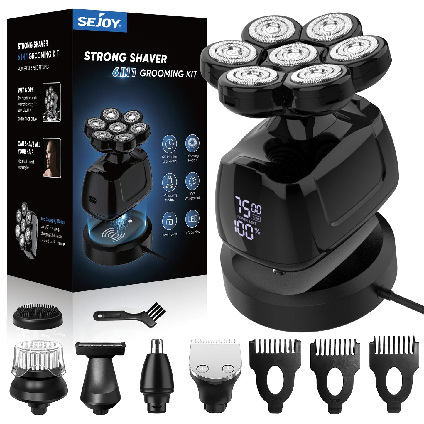 SEJOY 7D Electric Shaver For Men Wet Dry Head Razor