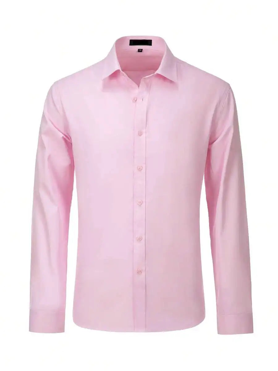 Men's Solid Color Dress Shirt Long Sleeve Turn Down Collar