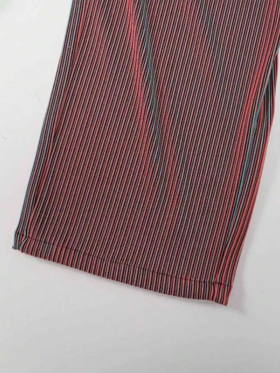 Mens Pleated Striped Loose Fit Drawstring Waist Trousers For Casual Streetwear And Travel Use