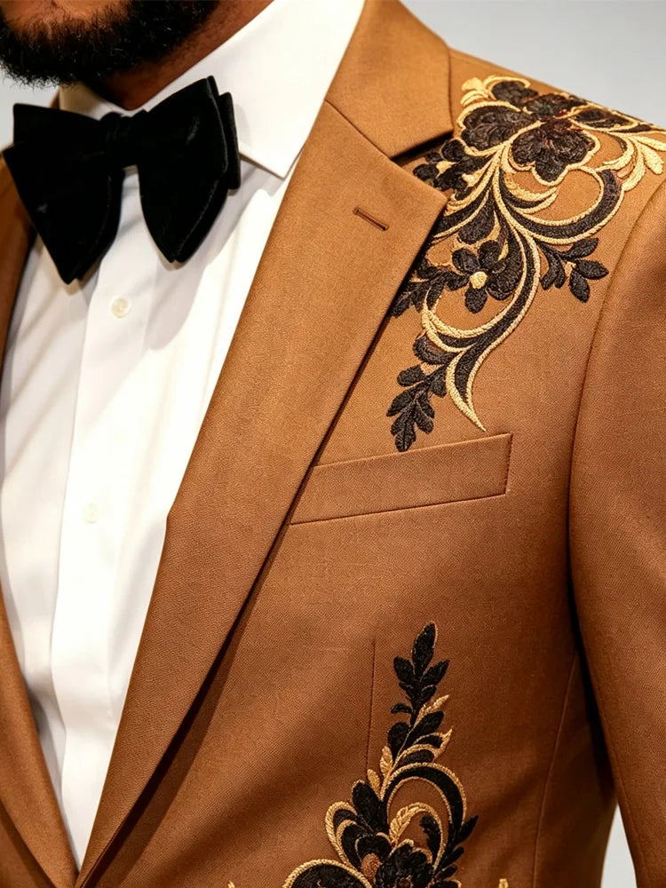 Men Tuxedo Jacket One Button Floral Blazer For Dinner Wedding